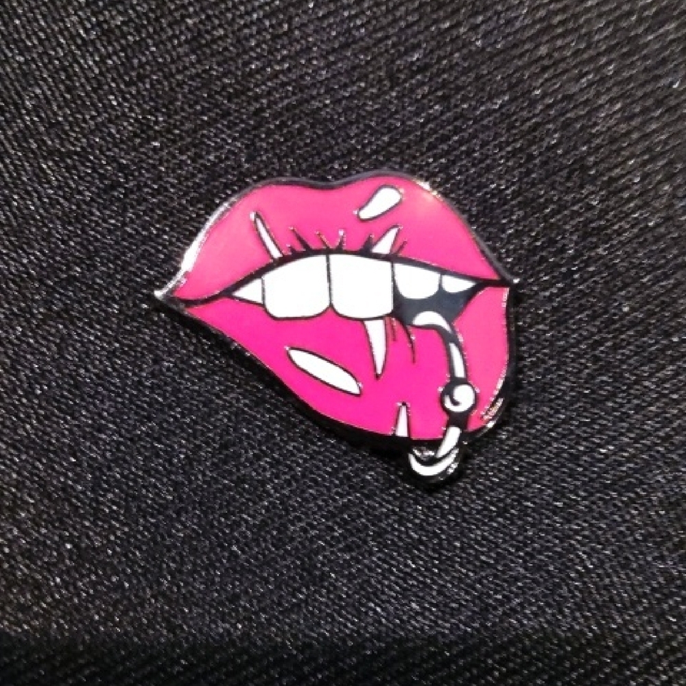 Pierced Lip Fishook Punk Pink Lips Enamel Pin